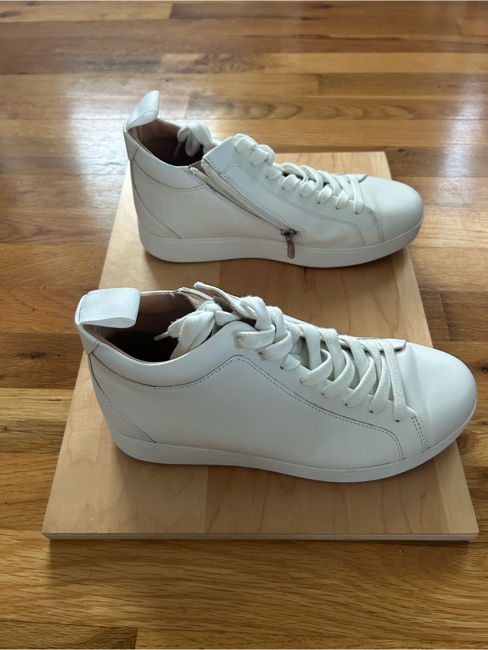 Fitflop White High-Top Leather Sneakers with Side Zip Detail - Picture 2 of 8